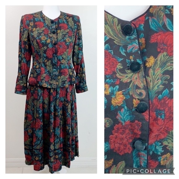 2pc. Lanz of Salisbury vintage petite blazer top & drop waist oleated skirt EUC - Picture 1 of 15